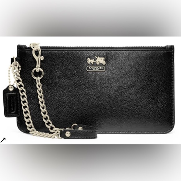 Coach Madison Black Leather Chain Wristlet Silver Hardware EUC - Picture 1 of 13